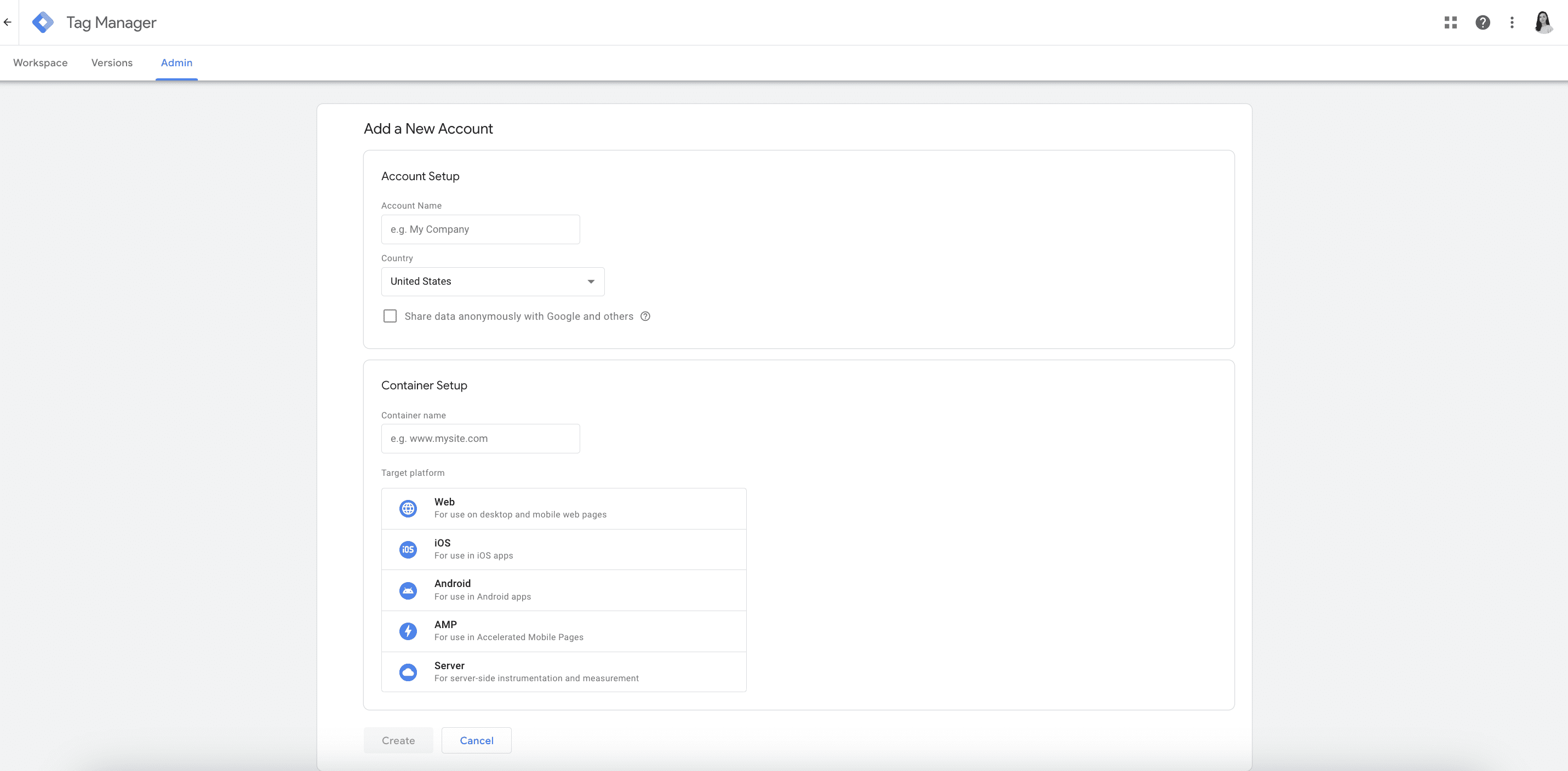 Create Google Tag manager account