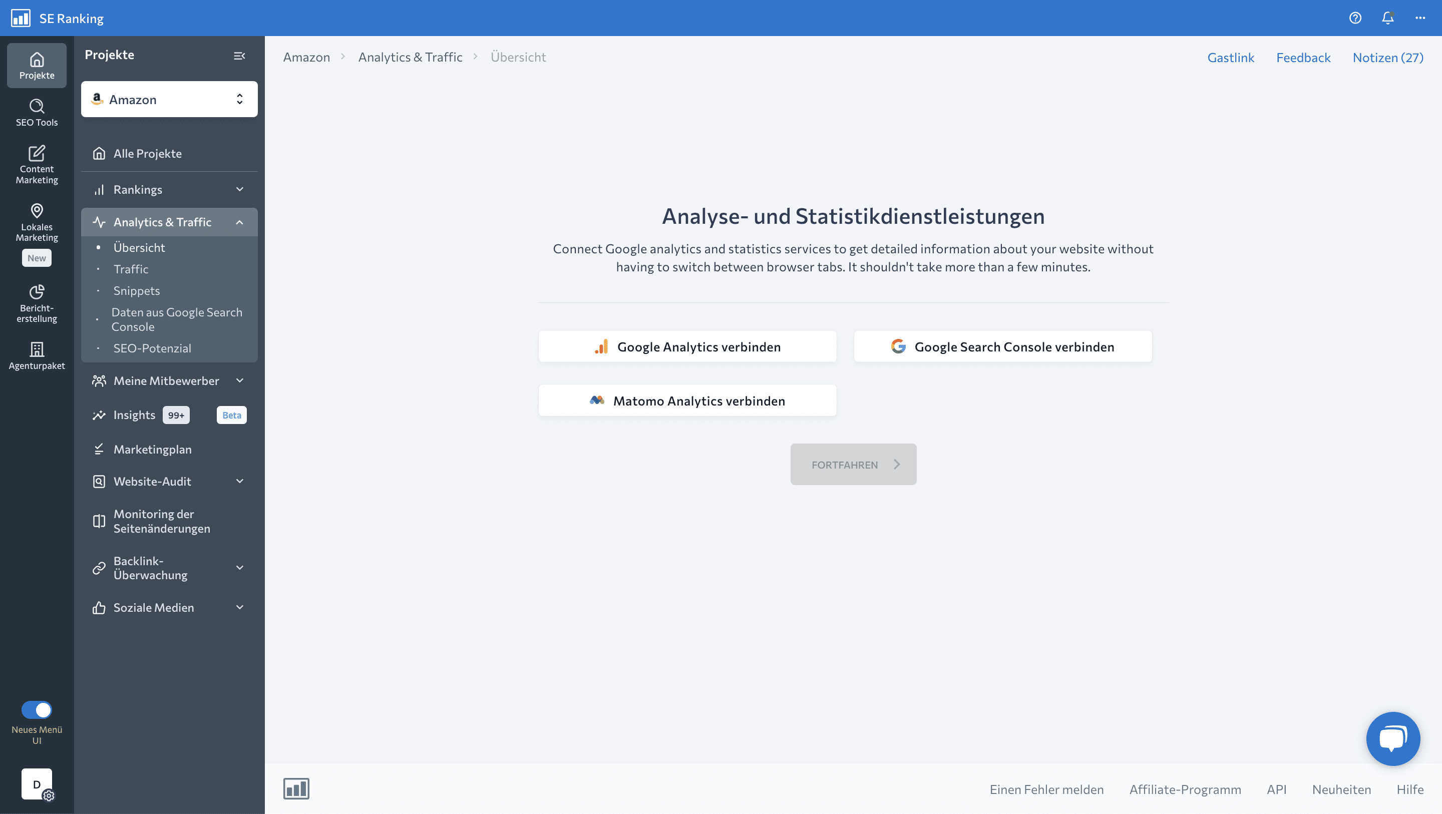 Modul Analytik & Verkehr im SE-Ranking